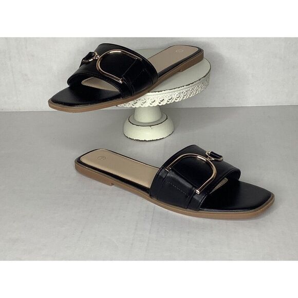 Nasty Gal Women's 9 Faux leather gold link slides - New - Picture 3 of 5